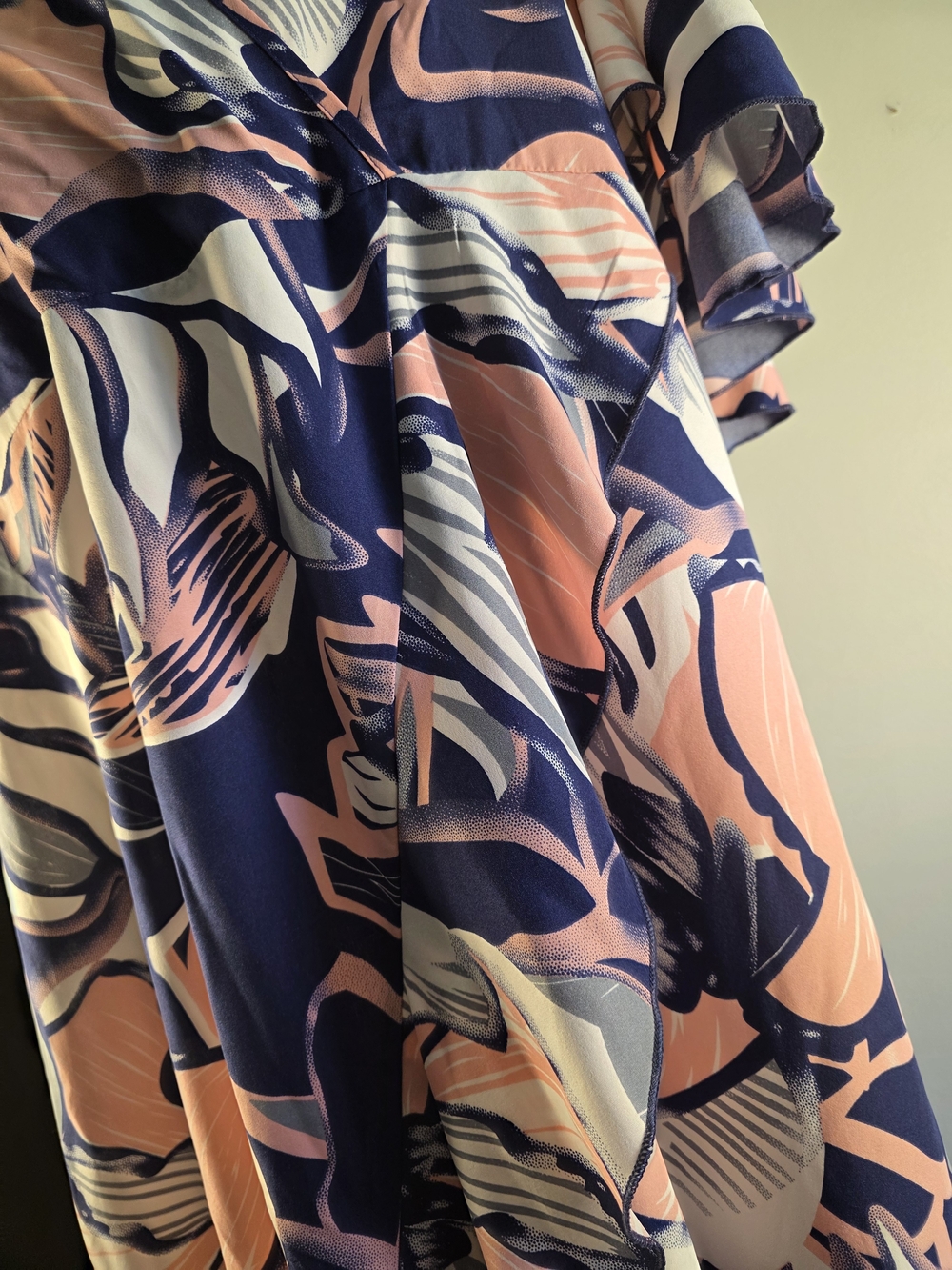 SHEIN CURVE 3XL Floral Maxi Dress Navy Pink White Flutter Sleeve Plus Size